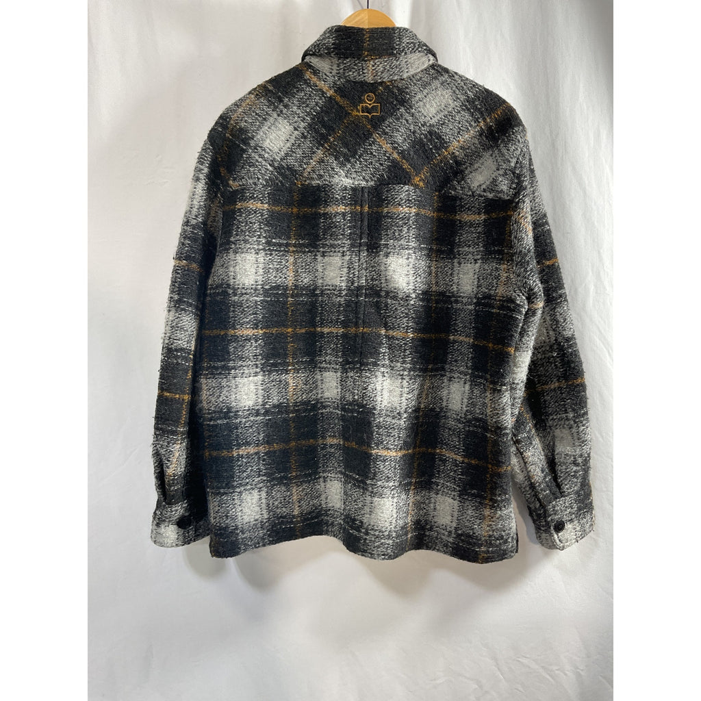 Isabel Marant 'Kervont' Black Polyester Checked Wool-Blend Boucl� Overshirt Size S