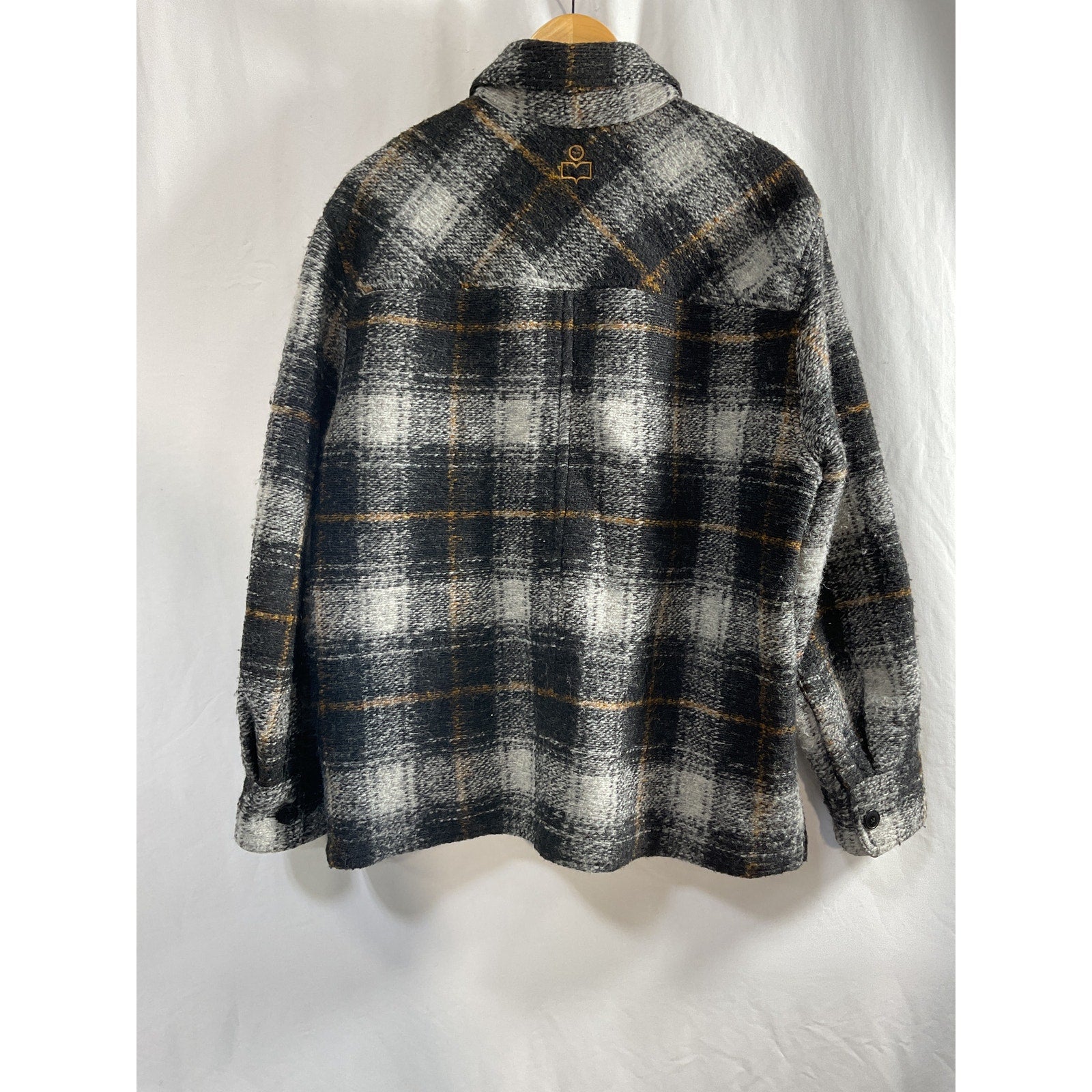 Isabel Marant 'Kervont' Black Polyester Checked Wool-Blend Boucl� Overshirt Size S