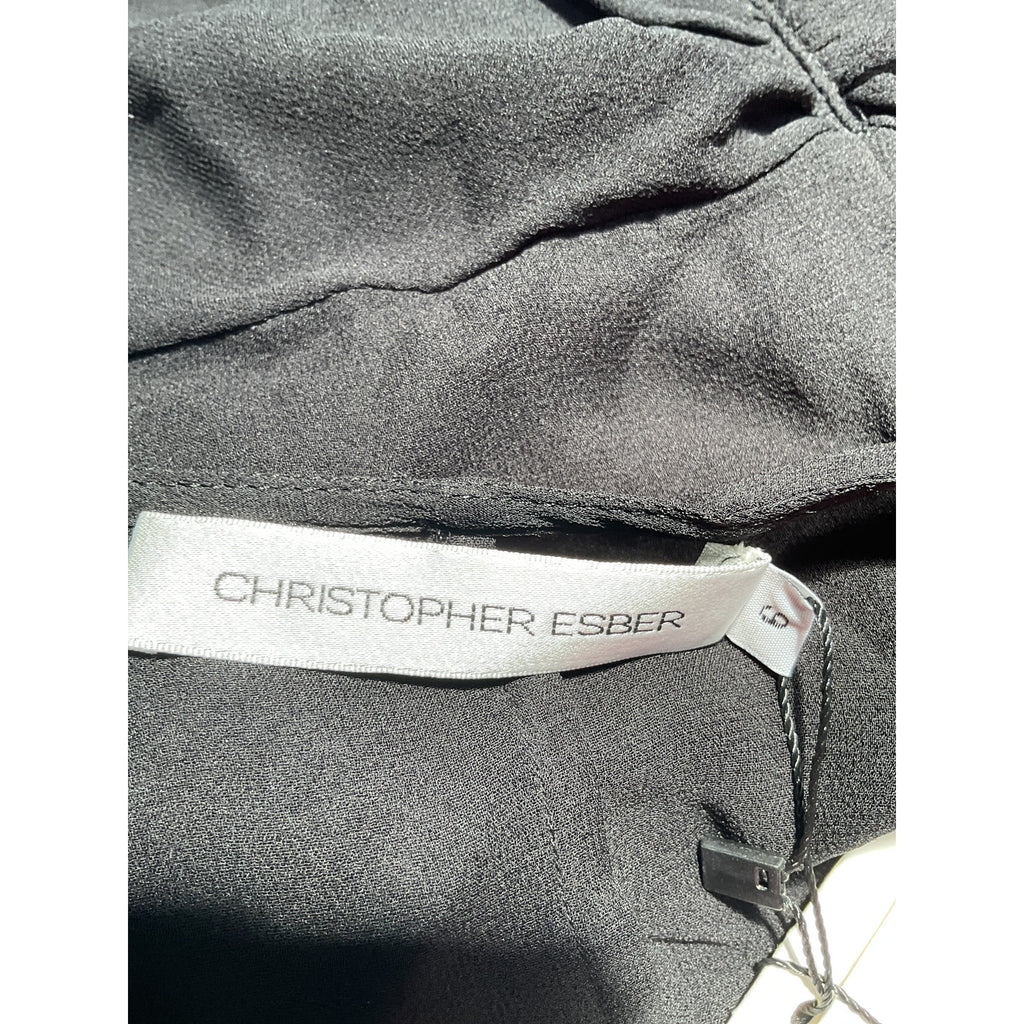 Christopher Esber 'Silk Springs' Black Chiffon Twist Front Top Size 2 - NWT