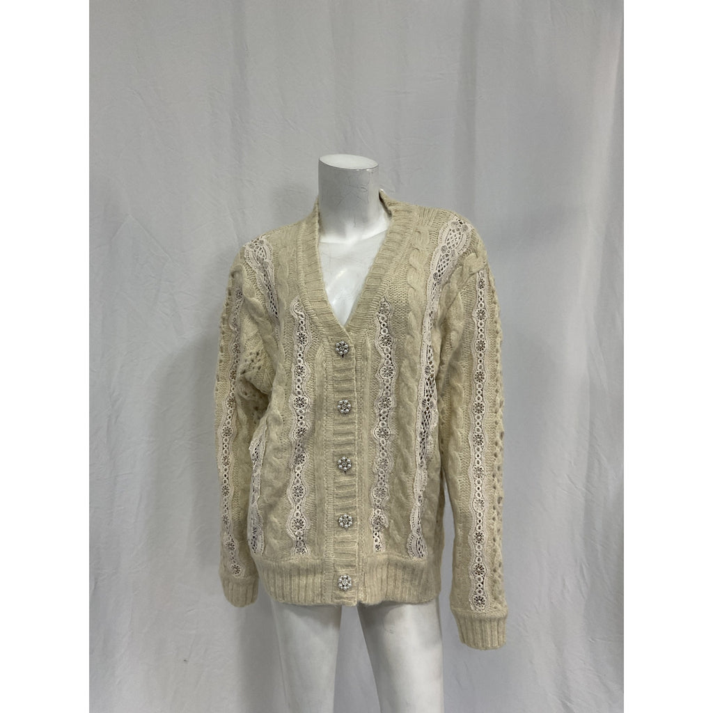 Astr The Label 'Nesmarie' White Acrylic Lace Embellished Cardigan Size M - NWT