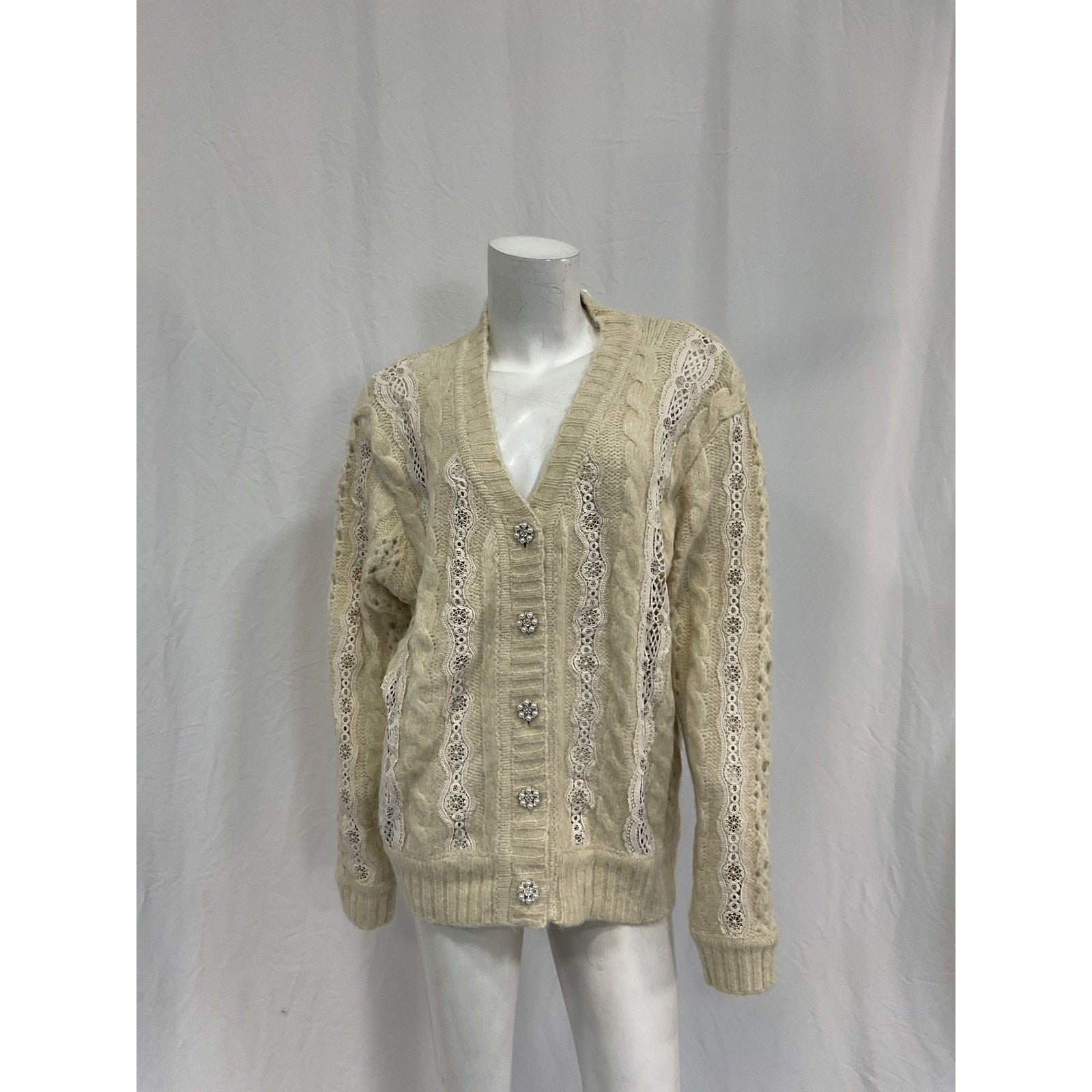 Astr The Label 'Nesmarie' White Acrylic Lace Embellished Cardigan Size M - NWT