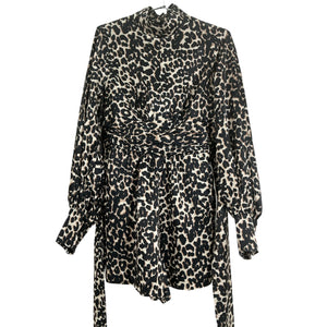 Hope Leopard Print Multicolor Mock Neck Belted Romper Size M