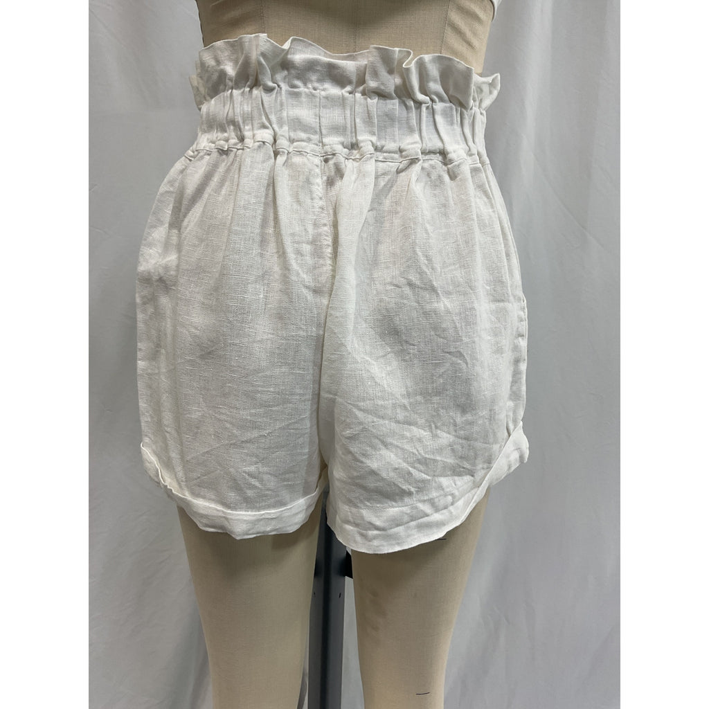 Posse Exclusive White 'Ducky' Oversized Paperbag-Waist Linen Shorts Size S