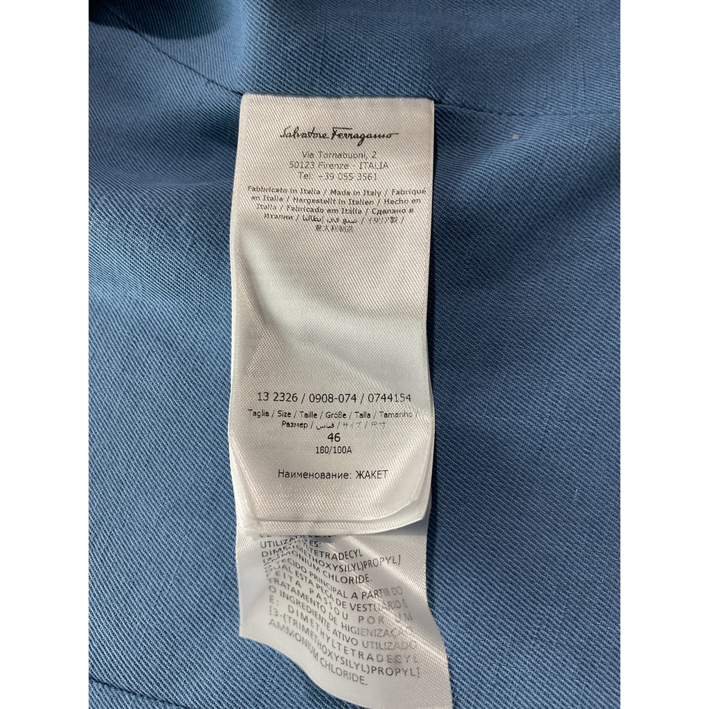 Ferragamo 'Twill' Blue Viscose Blazer Size 46