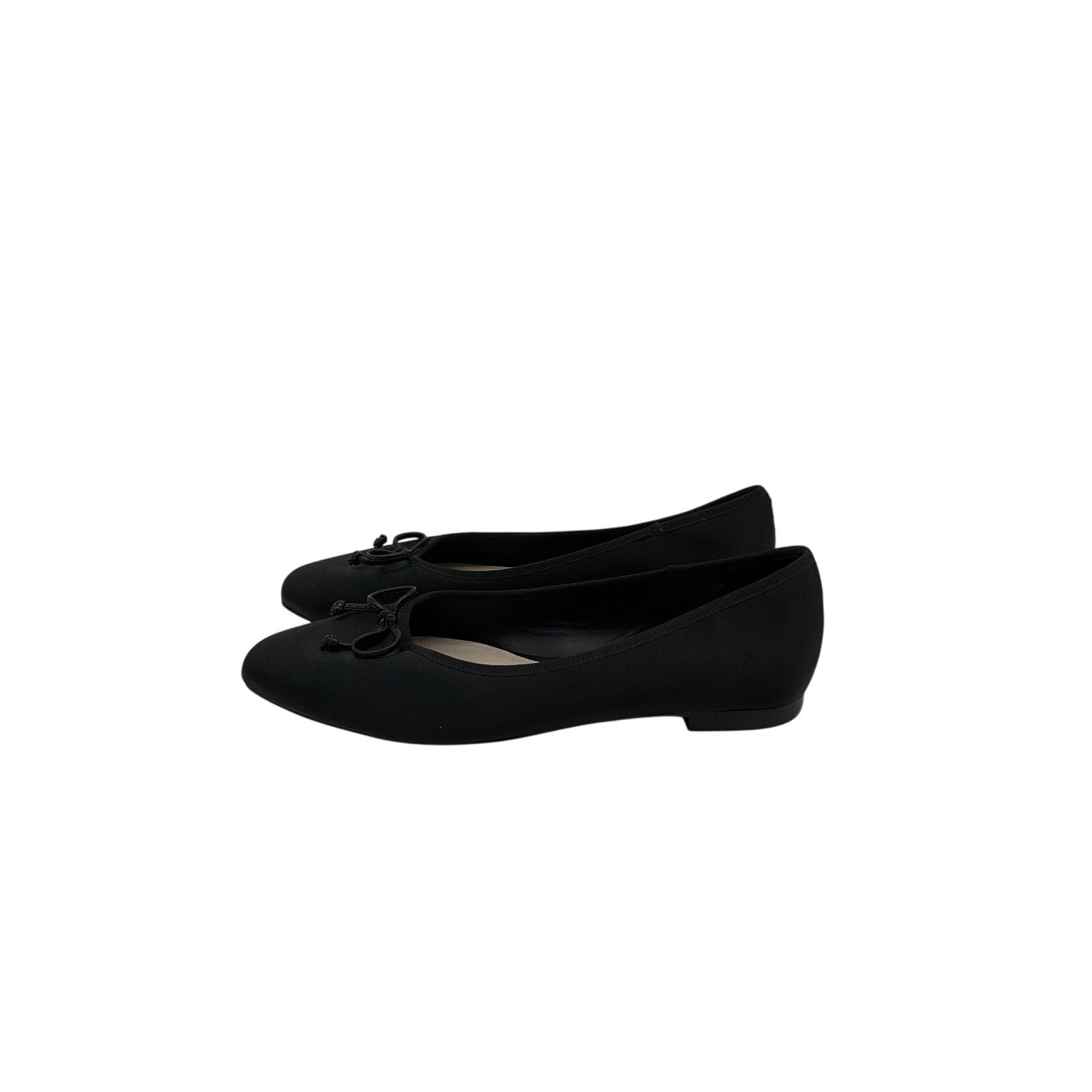 Porte & Paire Black Leather Bow-Embellished Satin Ballet Flats Size 8.5