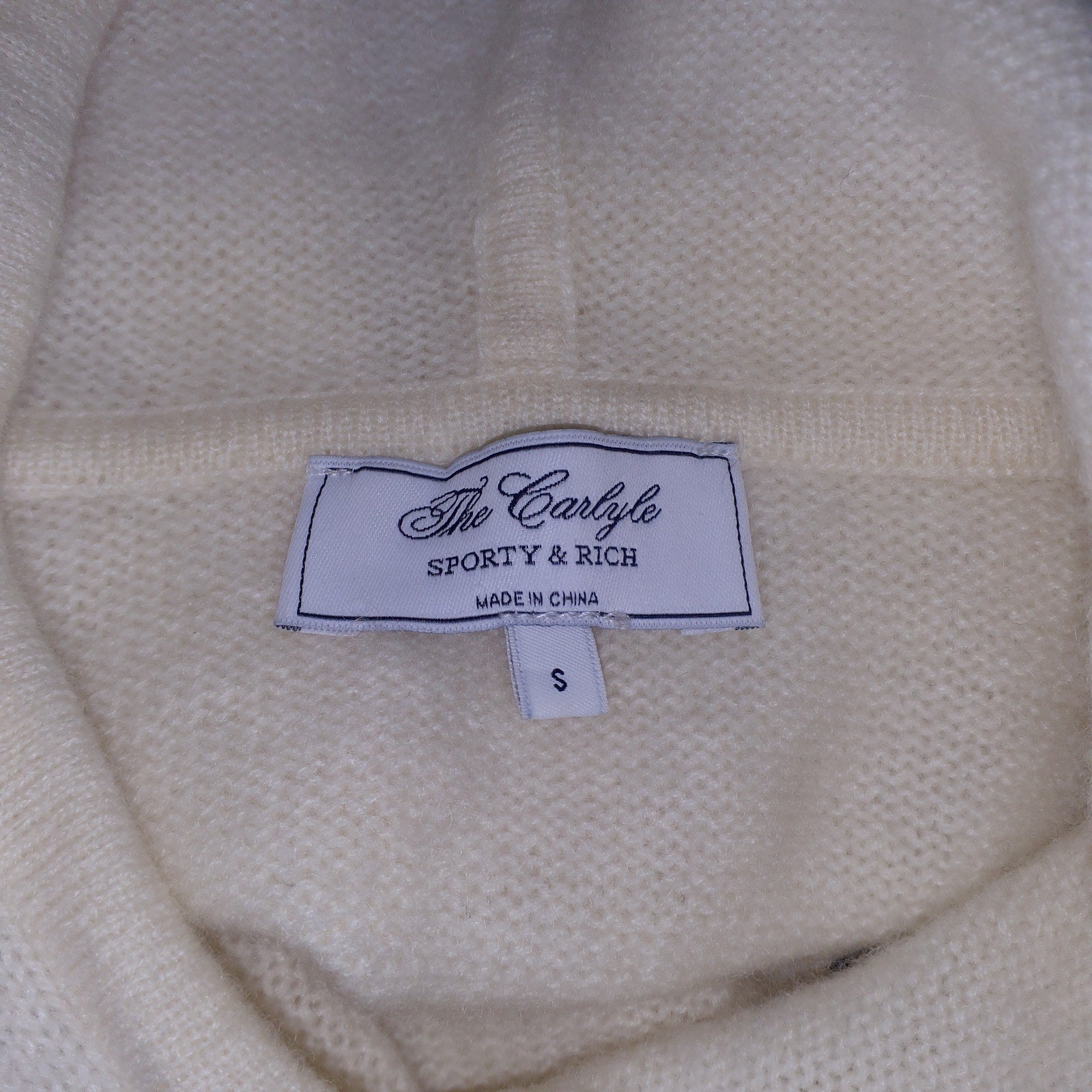 Sporty & Rich 'The Carlyle' White Crest Cashmere Hoodie - Cream/Forest Size S