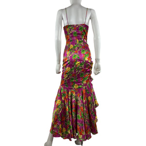 Caroline Constas Ruched Pink Summer Floral Holland Maxi Dress Size XS