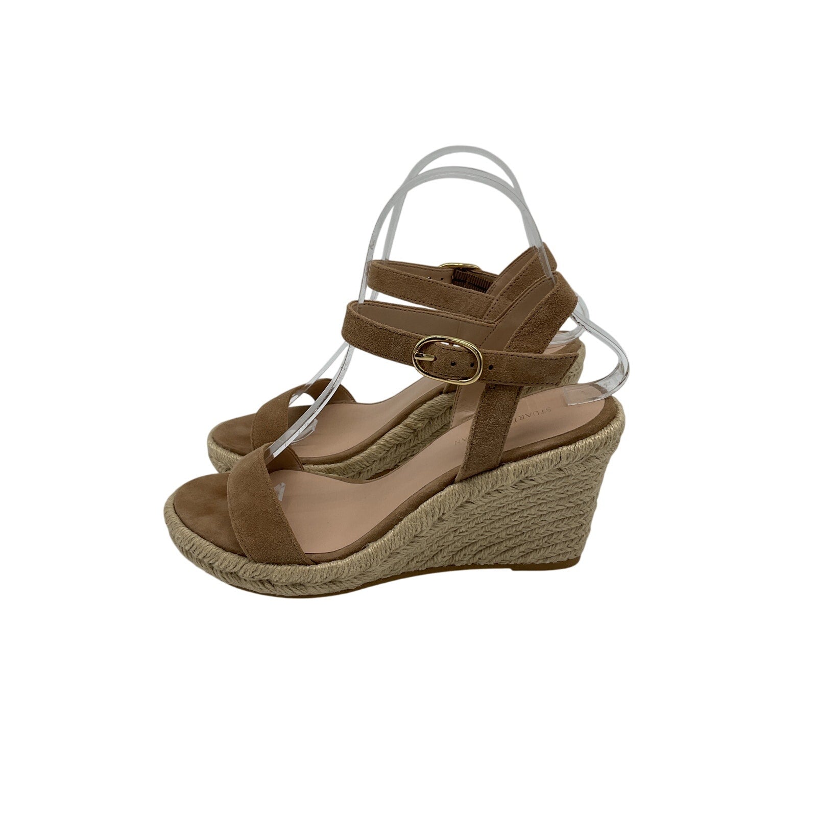 Stuart Weitzman 'Teddi' Beige Leather Espadrille Wedge Sandal Size 6