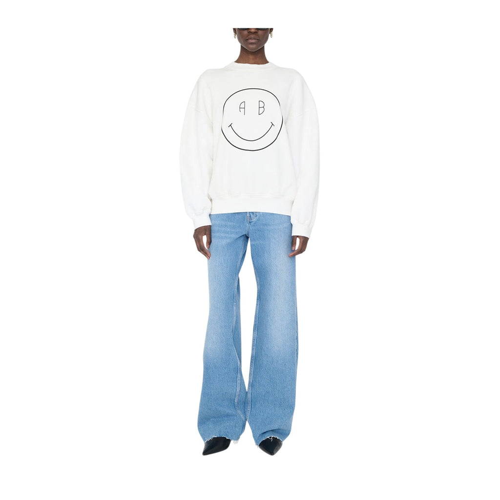Anine Bing 'Jaci' White Cotton Smiley Sweatshirt Size S