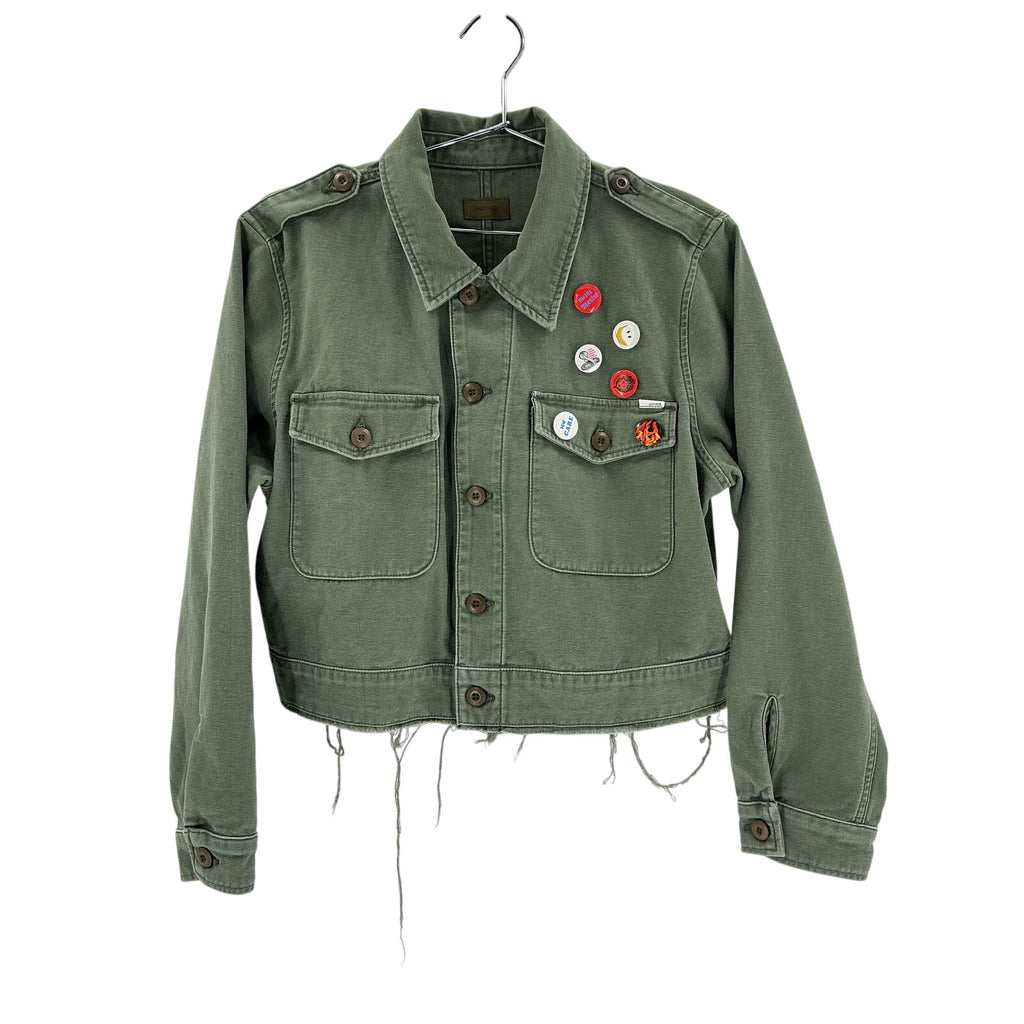 Mother The Cropped Green Cotton Veteran Cotton Graphic Jacket Size L