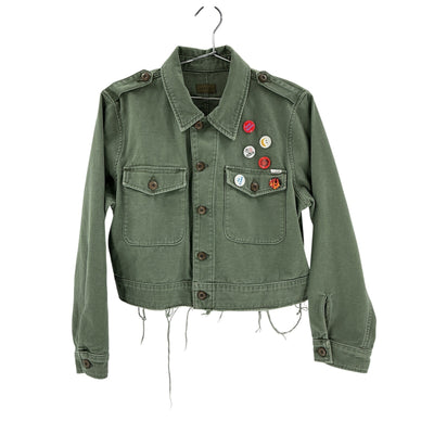 Mother The Cropped Green Cotton Veteran Cotton Graphic Jacket Size L