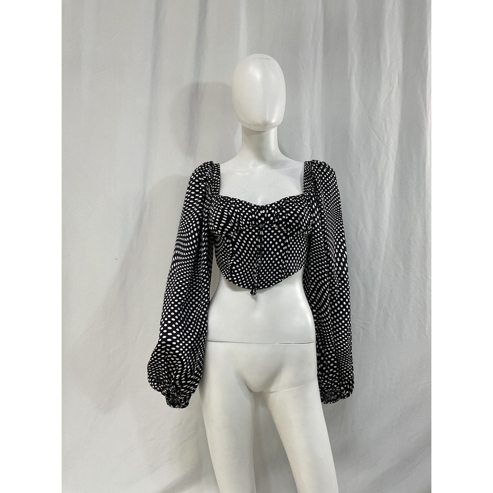 For Love & Lemons 'Kat' Black Satin Polka Dot Top Size S