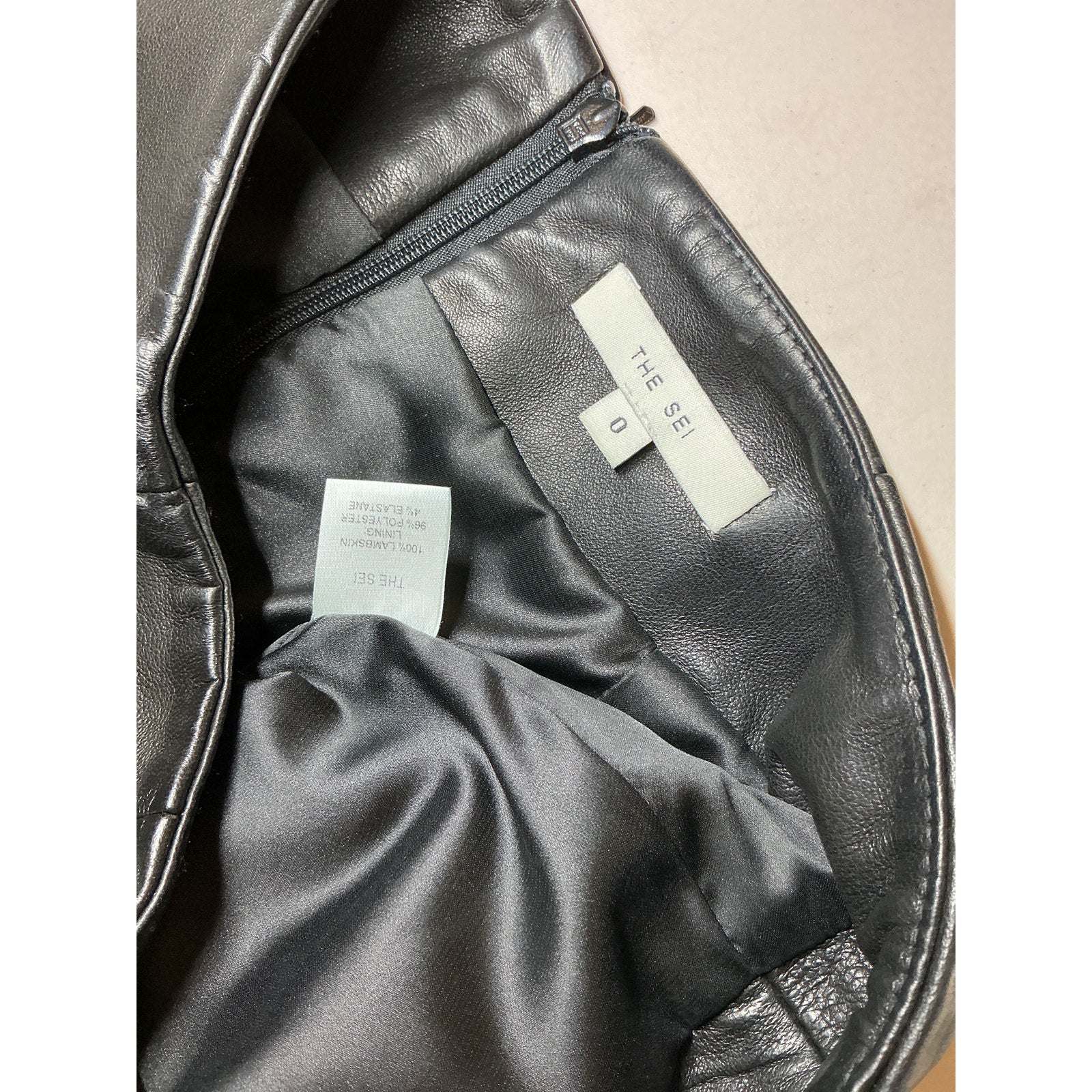 The Sei Baseball Hem Black Lambskin Mini Skirt Size 0