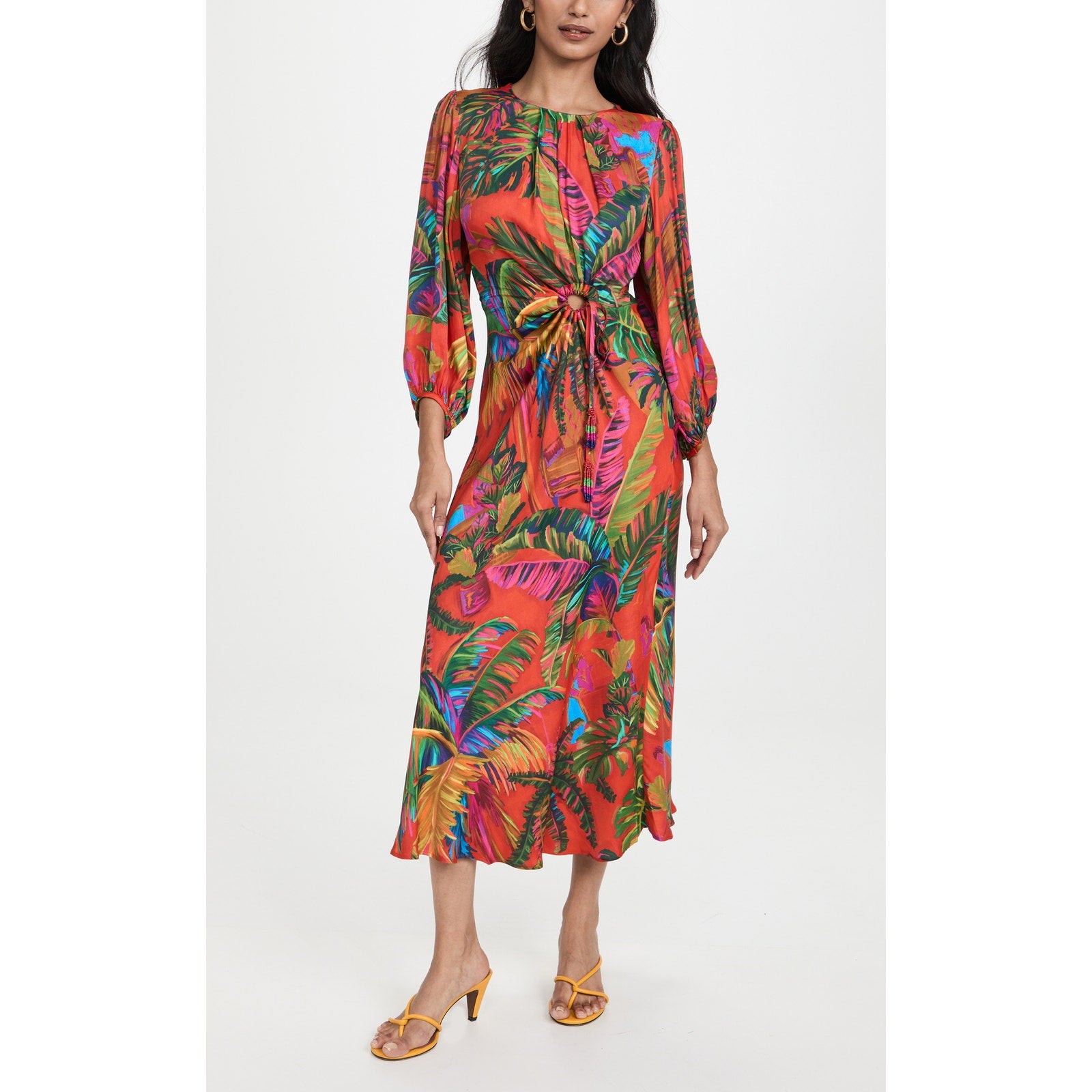 Farm Rio 'Urban' Red Viscose Jungle Midi Dress Size M