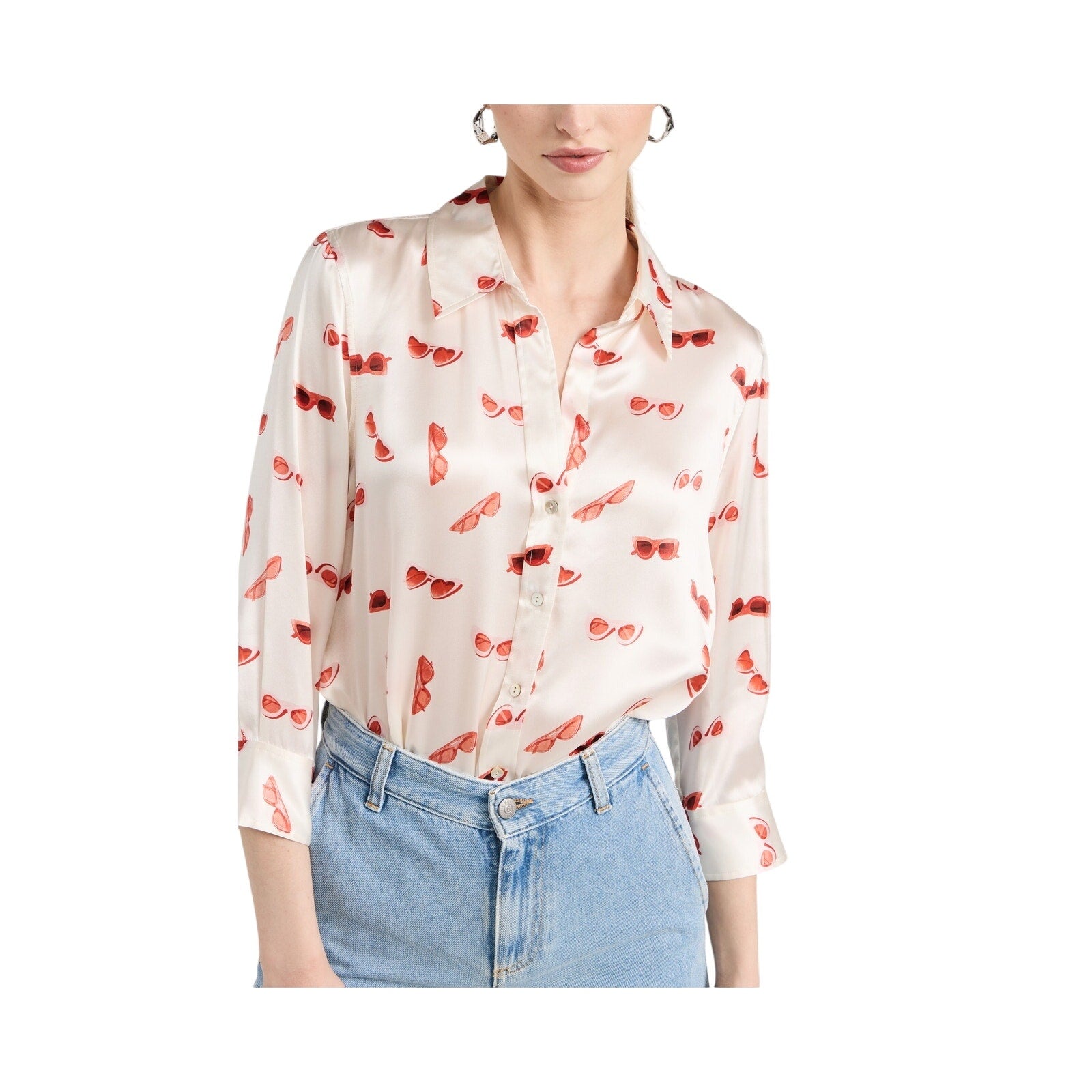 L'Agence 'Dani' Beige Silk 3/4 Sleeve Blouse Size XS