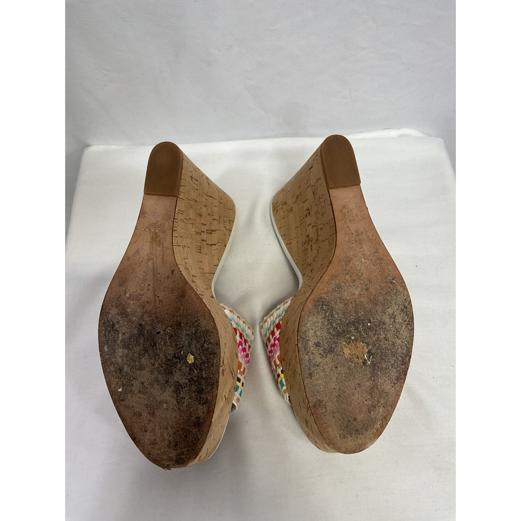 Veronica Beard 'Dali' Brown Leather Raffia Wedge Open Toe Sandals Size 6.5