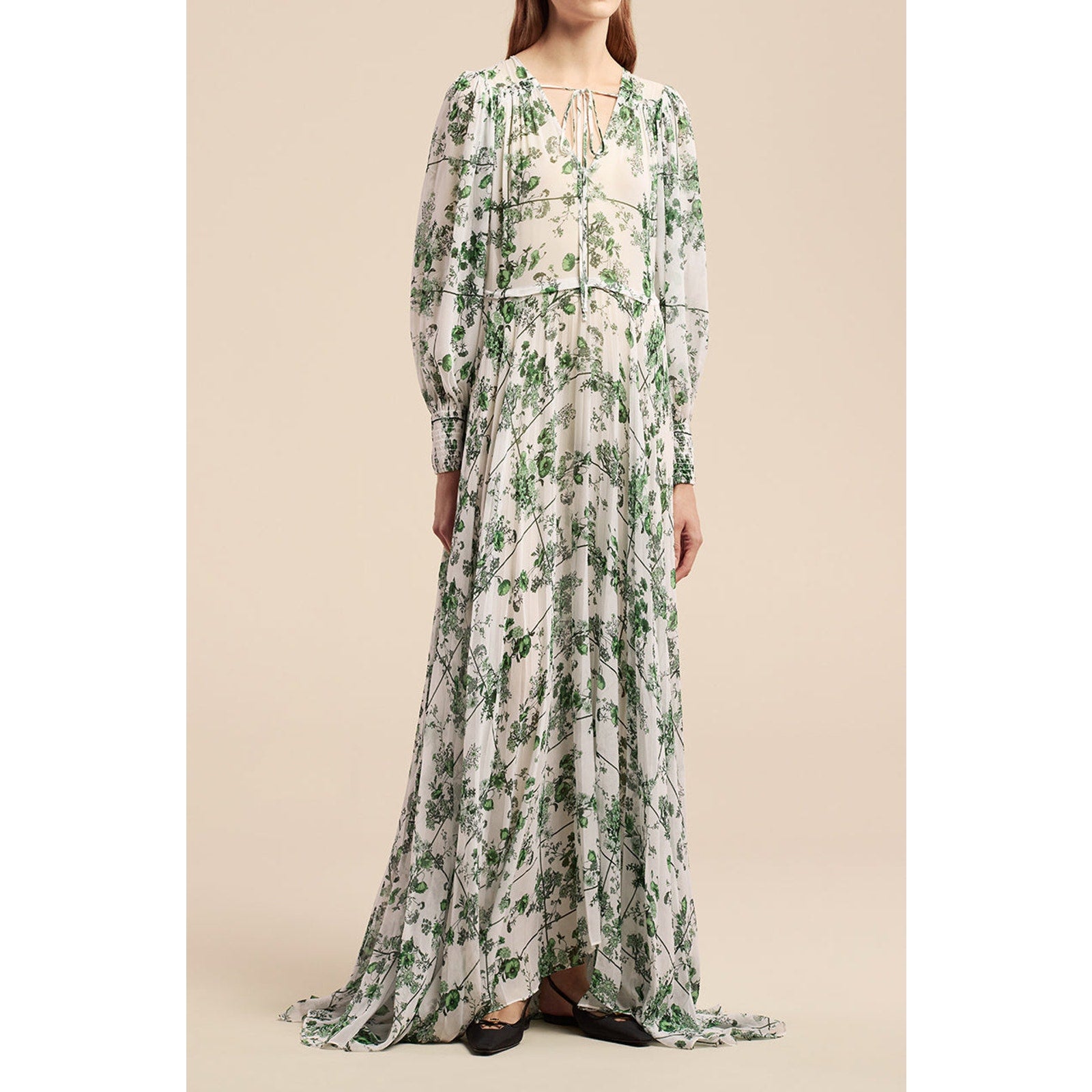 Rebecca Taylor 'Conservatory' Green Viscose Fleur Tie Front Pleated Dress Size XL
