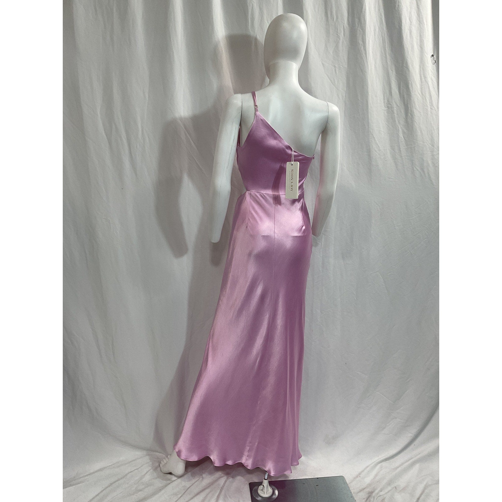 Shona Joy 'La Lune' Pink One Shoulder Asymmetrical Gathered Satin Maxi Dress Size 4 - NWT