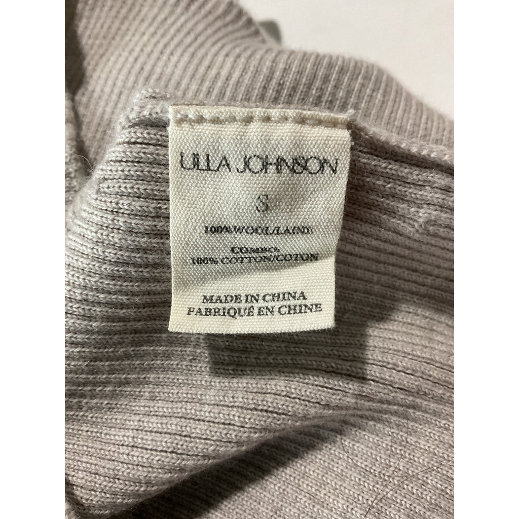 Ulla Johnson 'Drew' Beige Wool Poplin-Trimmed Ribbed Polo Sweater Size S