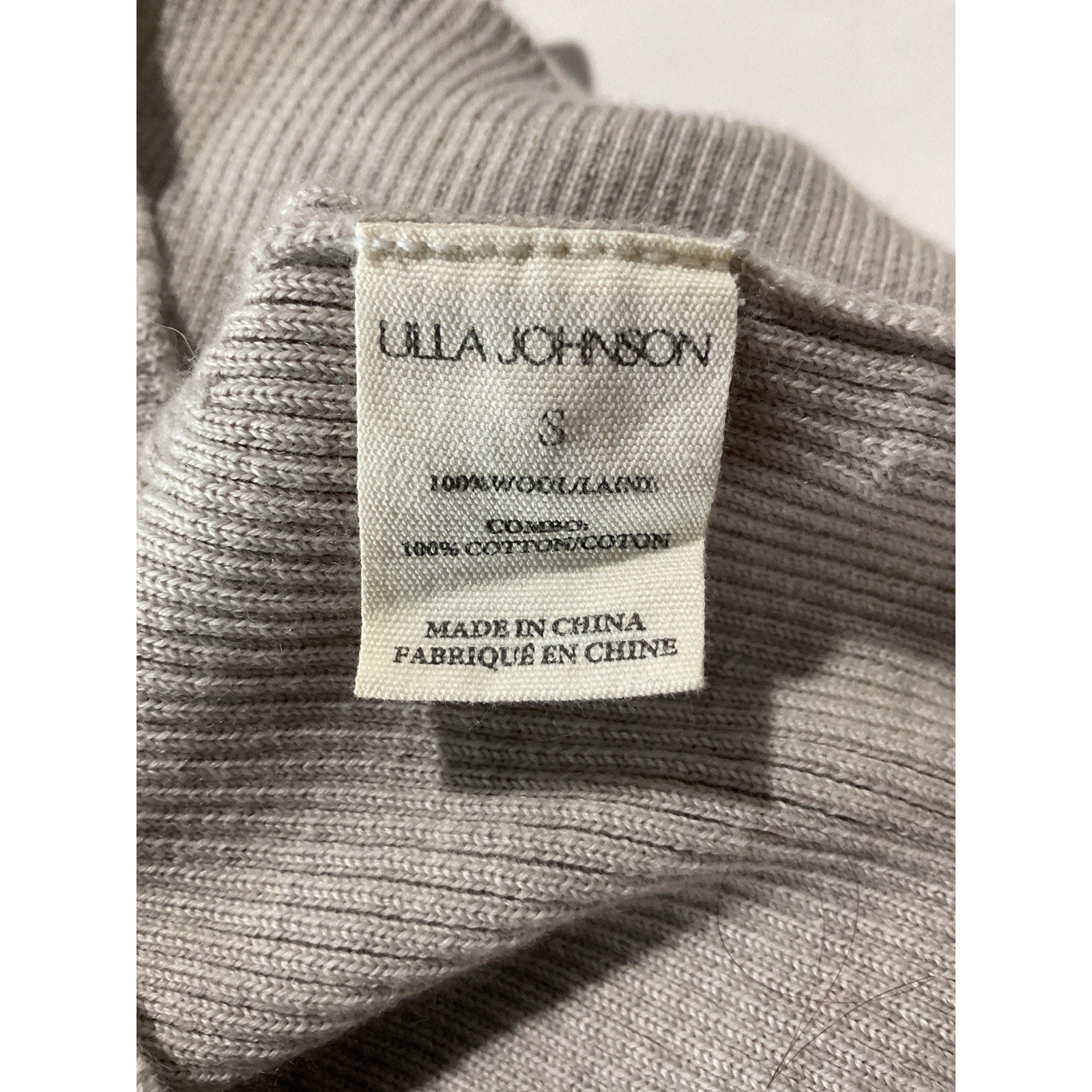 Ulla Johnson 'Drew' Beige Wool Poplin-Trimmed Ribbed Polo Sweater Size S
