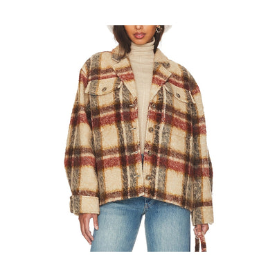 Anine Bing Brushed Oatmeal Plaid Flynn Jacket Size S