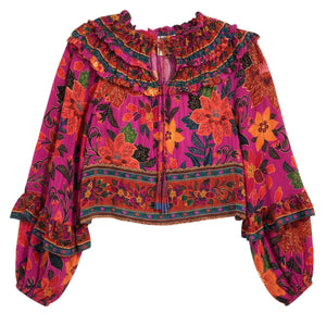 Farm Rio Bohemian Multicolor Ruffle Yoke Blouse Size XS