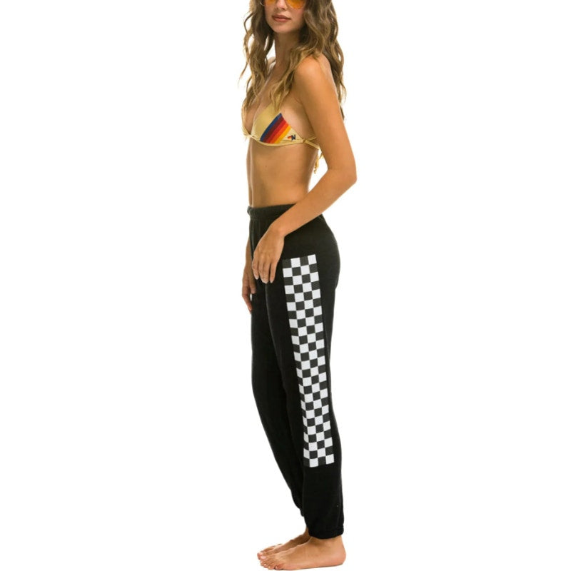Aviator Nation 'Check' Black Cotton Leg Sweatpants Size XS