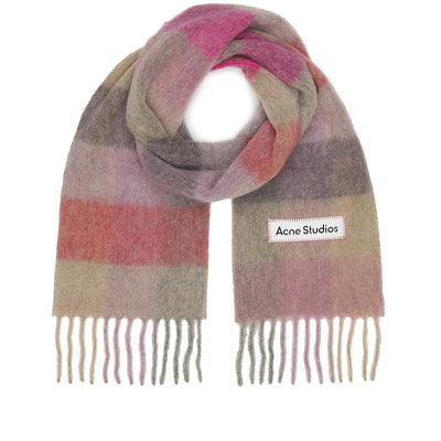 Acne Studios Oversized Multicolor Checked Fringe Scarf