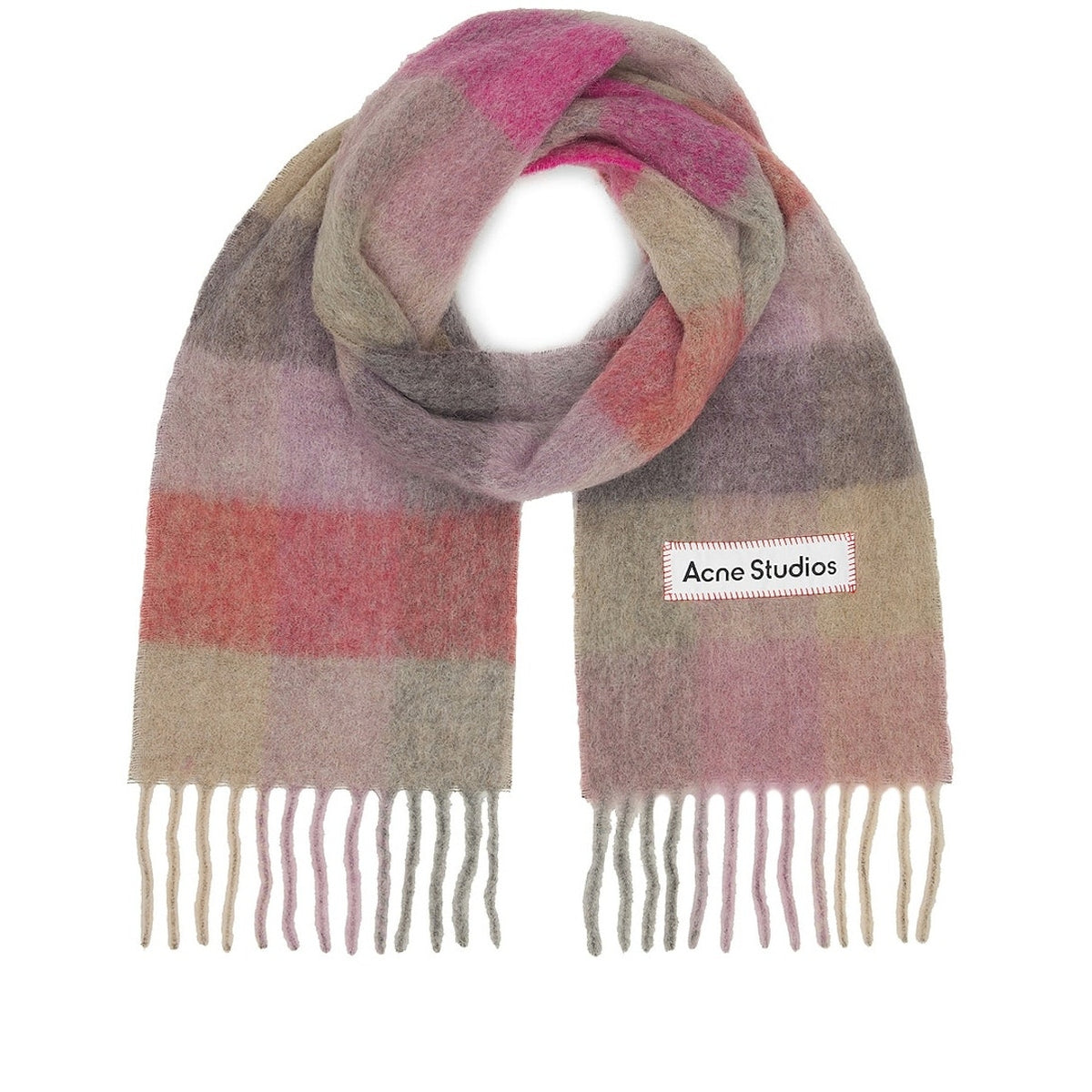 Acne Studios Oversized Multicolor Checked Fringe Scarf