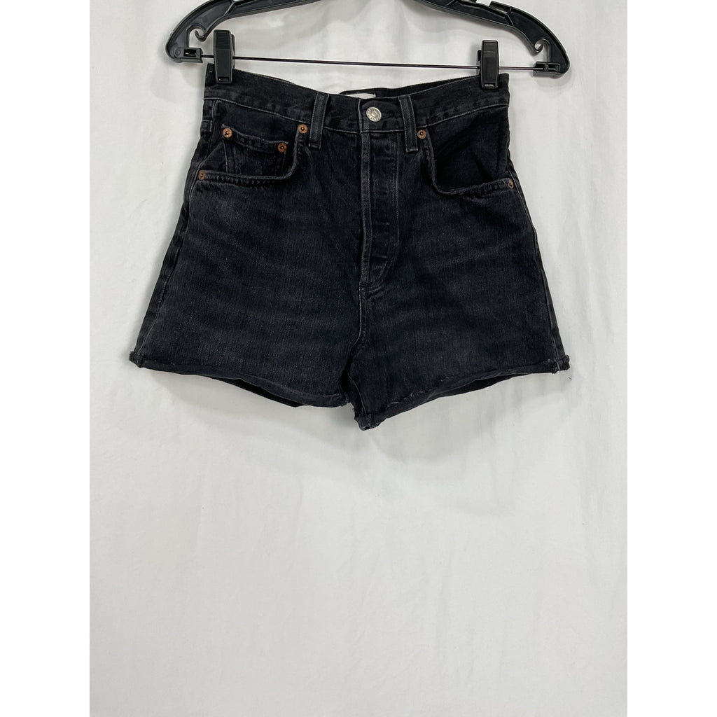Agolde 'Dee' Black Cotton Denim Cutoff Shorts Size 24