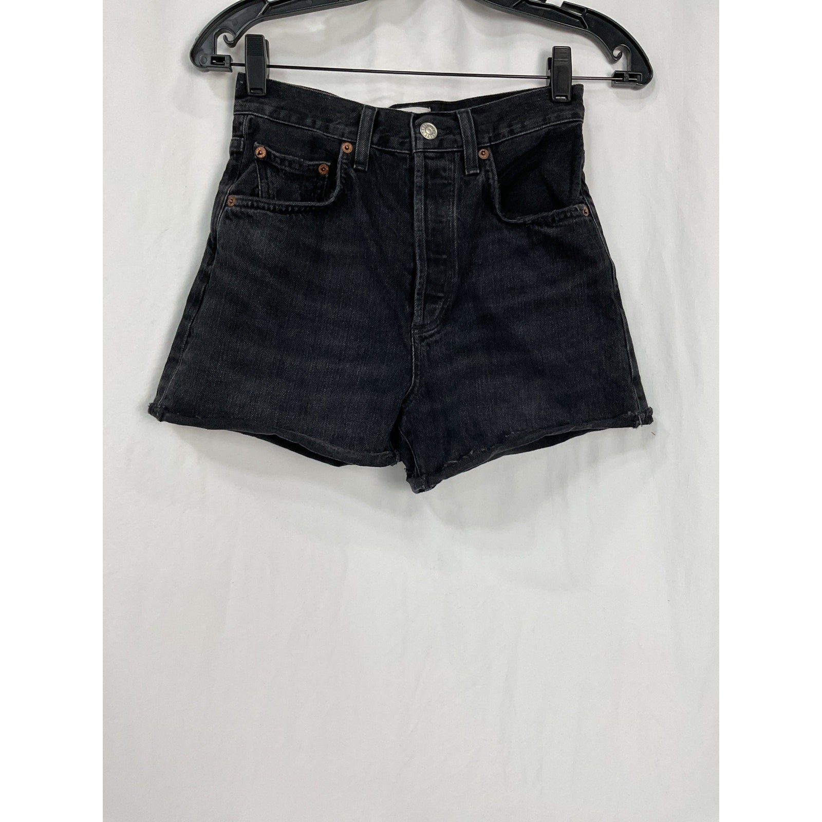 Agolde 'Dee' Black Cotton Denim Cutoff Shorts Size 24