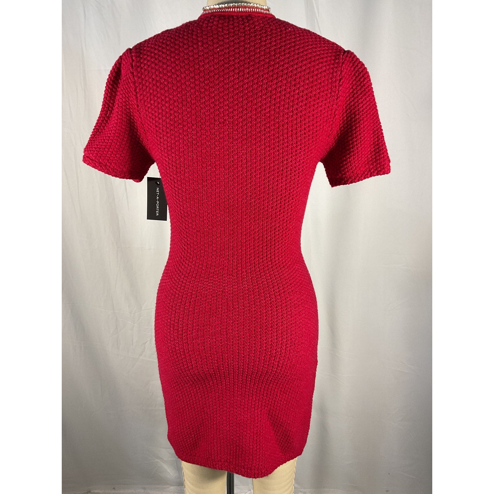 Self-Portrait Crystal-Embellished Red Wool And Cotton-Blend Mini Dress Size S - NWT