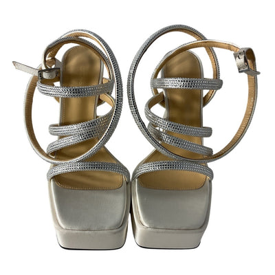Mach & Mach Sparkling White Satin Platform Sandals Size Italy 38.5 IT / 8.5 US