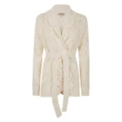 Twinset Belted Knitted White Cotton Cardigan Size M - NWT