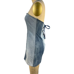 Eb Denim Strapless Blue Corset Back Mini Dress Size M
