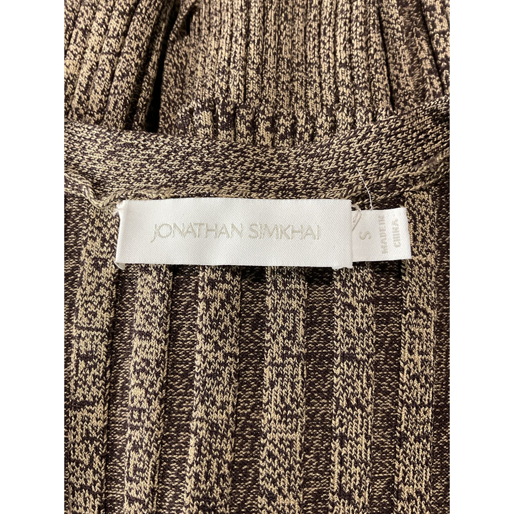 Simkhai 'Autumn' Brown Rayon Compact Rib-Knit Henley Size S