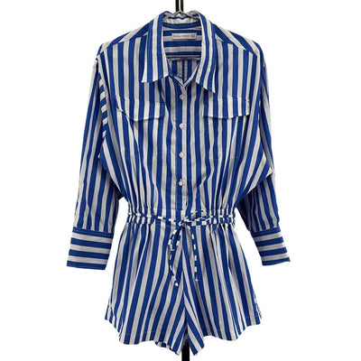Faithfull The Brand Drawstring Bayou Stripe Isole Romper Size M