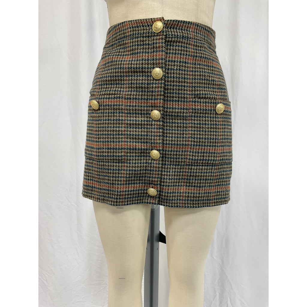L'Agence 'Zander' Blue Polyester Plaid Mini Skirt Size 2
