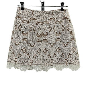 Self-Portrait Crystal-Embellished Ivory Guipure Lace Mini Skirt Size UK 8 / US 4