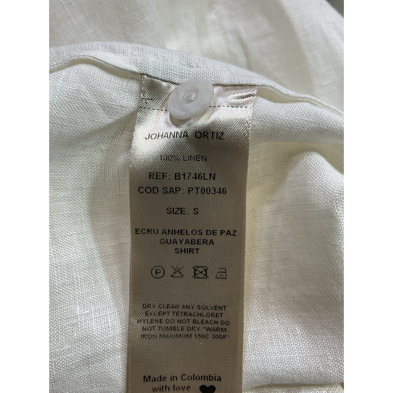 Johanna Ortiz 'Ecru Anhelos De Paz Guayabera' White Button Shirt Size S