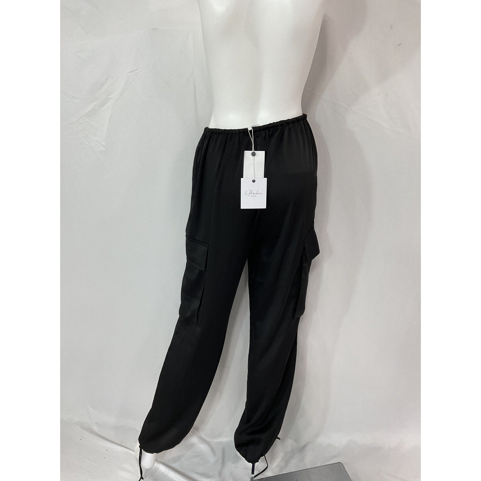 L'Academie 'Elvira' Black Satin Cargo Pant Size XS - NWT