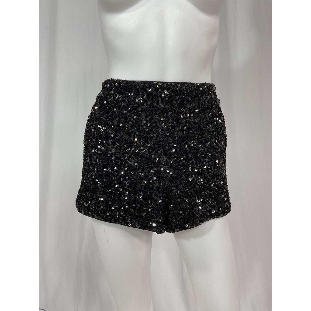 Alice + Olivia 'Hera' Black Sequin Embellished High Rise Shorts Size 10