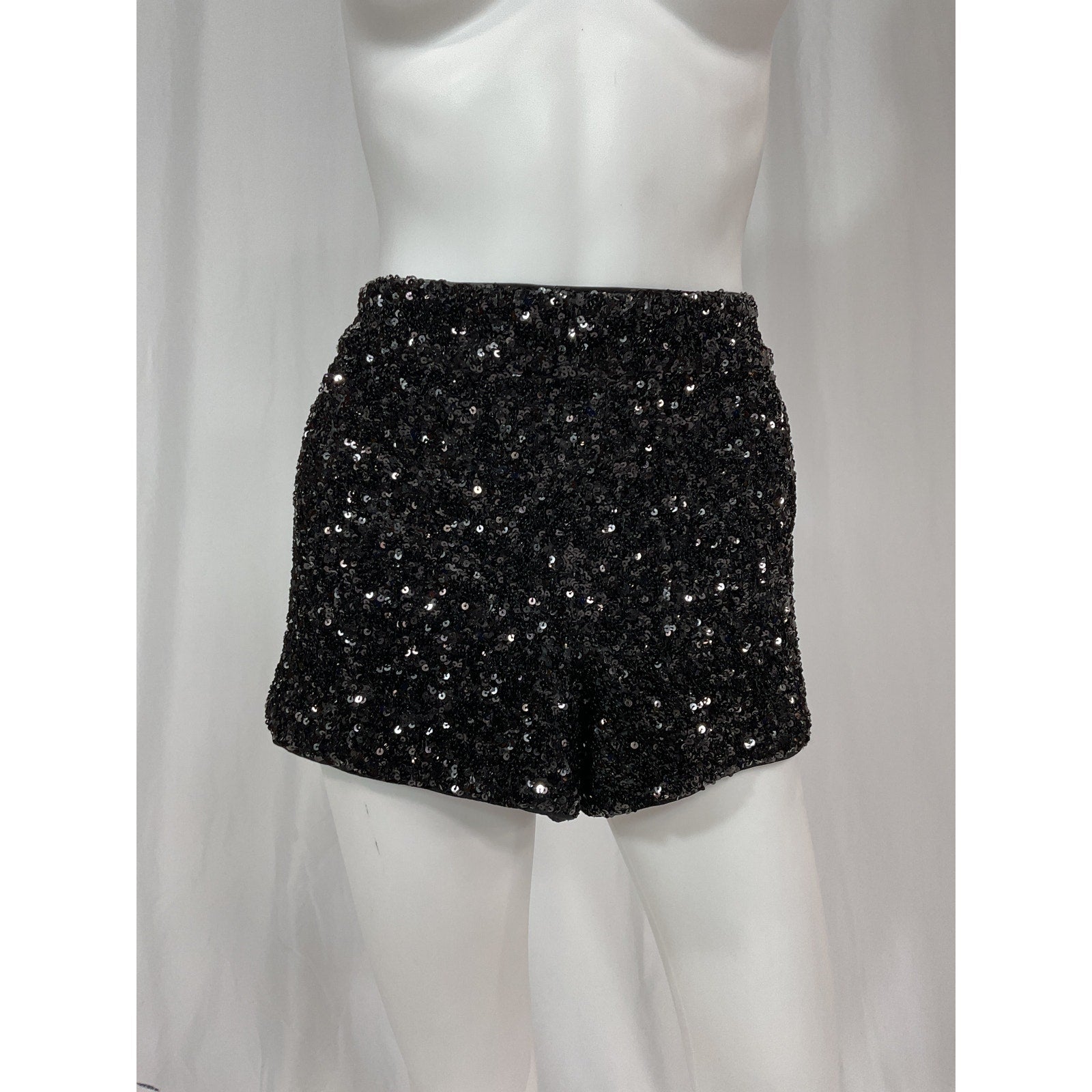 Alice + Olivia 'Hera' Black Sequin Embellished High Rise Shorts Size 10