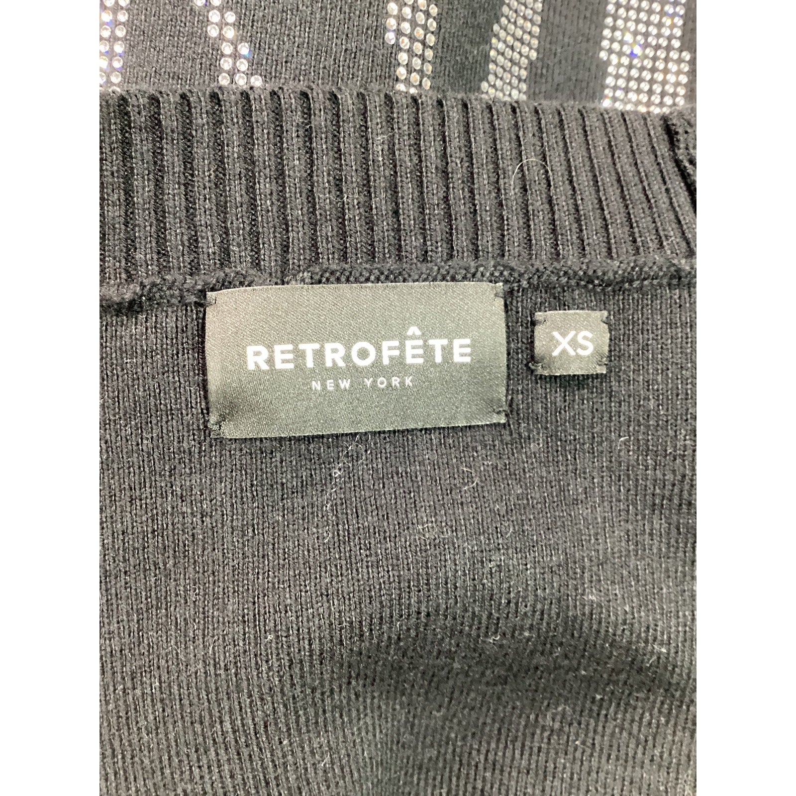 Retrofete 'Natalya' Black Knit Crystal Embellished Cardigan Size XS