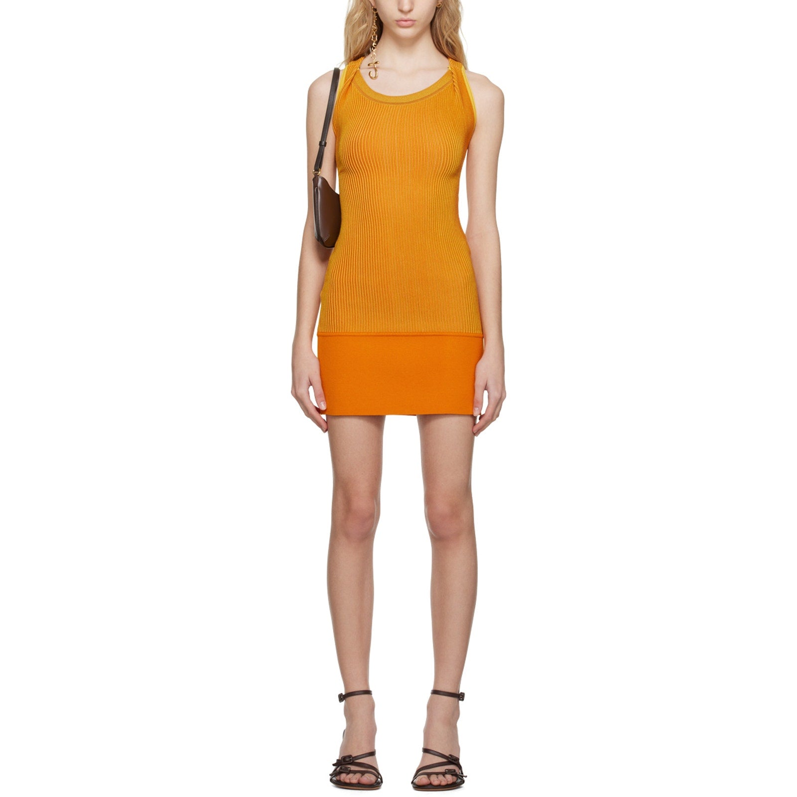 Jacquemus Le Raphia 'La Robe Maille Turbi' Orange Viscose Mini Dress Size 42 - NWT