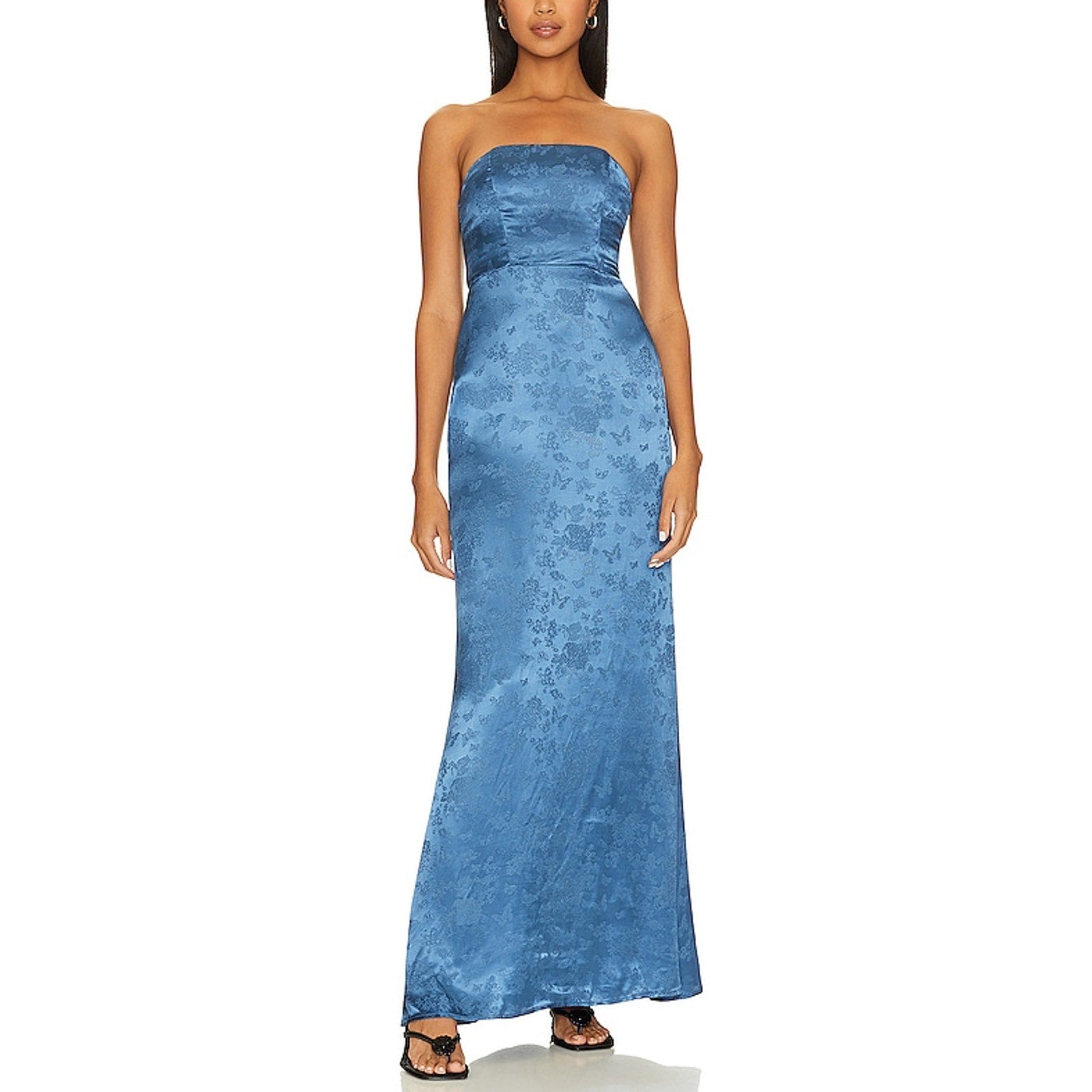 House Of Harlow 1960 x Revolve 'Veronika' Blue Satin Jacquard Maxi Gown Size M