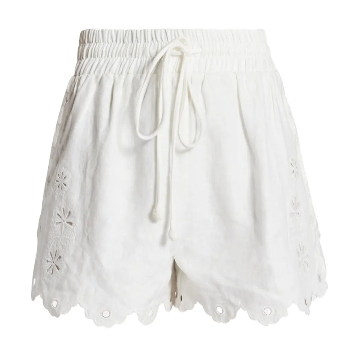 Farm Rio Embroidered White Eyelet Scallop Hem Shorts Size S