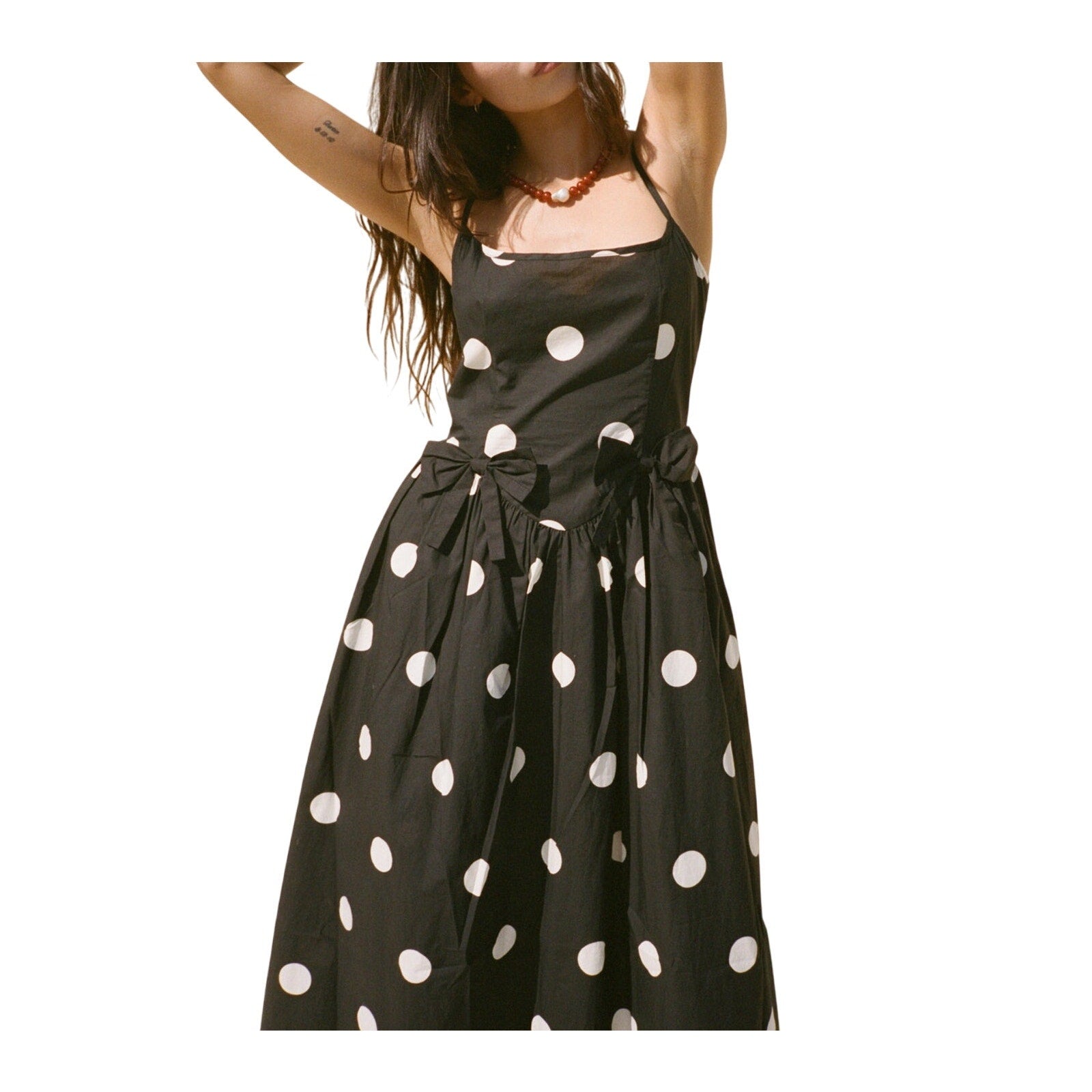 Ciao Lucia 'Neroni' Black Cotton Dress Polka Dot With Bows Size XS