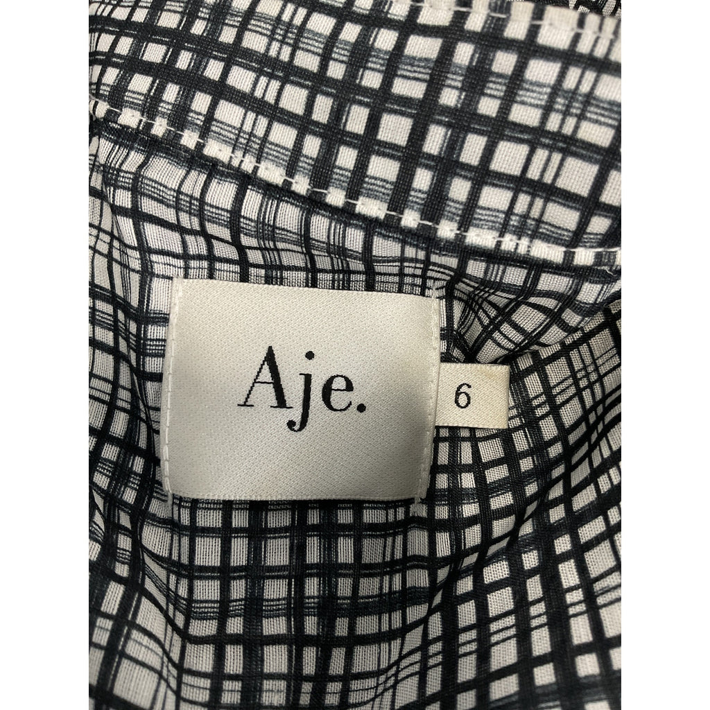 Aje 'Memento' Black Long Sleeve Plaid Ruffle Blouse Size 2