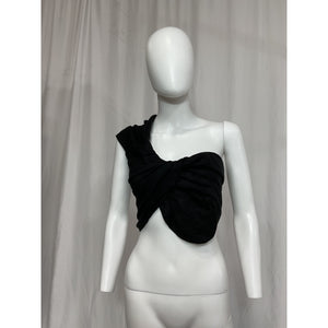 Just Bee Queen 'Sol' Black One Shoulder Linen Top Size M